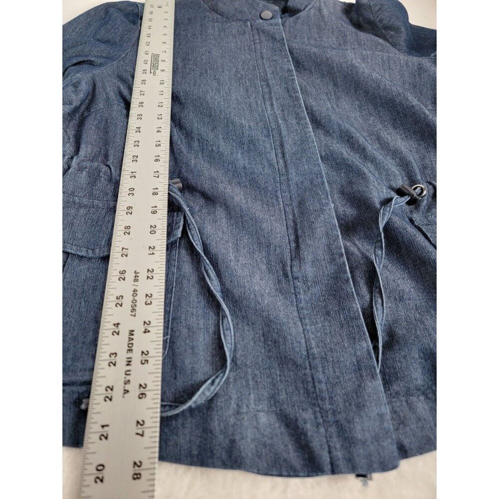 Sandro Women Zip Snap Up Chambray Jacket Size 1X Blue Drawstring Pockets Stretch - Picture 8 of 8